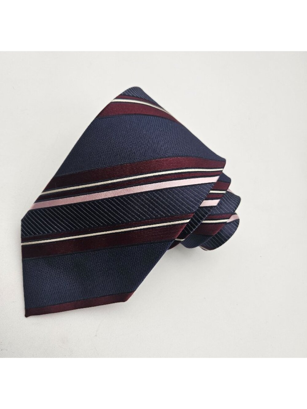 Benjamin Sartorial Collection Navy Blue Burgundy Stripe 60" Silk Tie